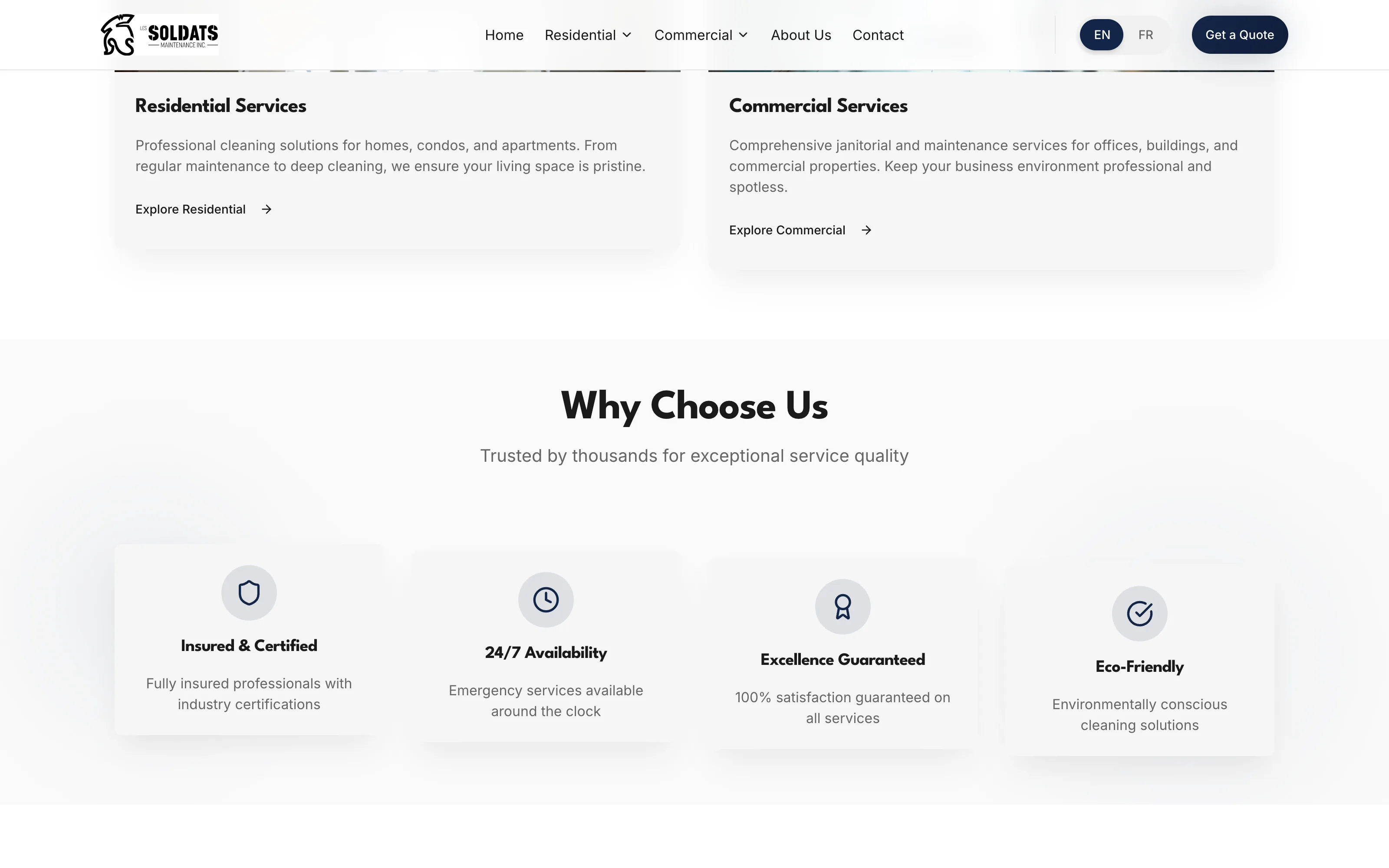 Les Soldats de Maintenance homepage services section